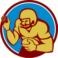 American Football Player Fend Off Circle Retro