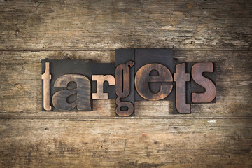 targets, word written with vintage letterpress type