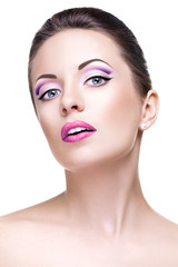 Fototapeta premium Portrait of fashion woman with a bright make-up 