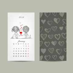 Calendar grid 2016 design. Couple in love together
