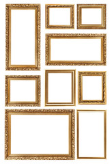 Set of vintage decorative antique frames, isolated on white background