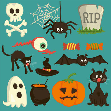 Set of vector Halloween cartoon icons