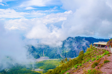 view over caldera of mount vesuvius volcano situated near italian city naples. this volcano caused...