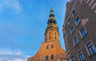 Facade of the St. Peter's lutheran Church in Riga