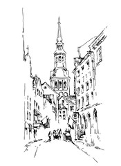 Hand made sketch of old street. - 92103627