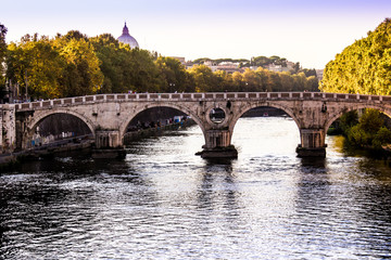 Fototapeta na wymiar panoramic view of a bridge on the Tiber river, Rome, Italy