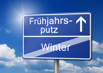 Frühjahrsputz Winter Frühling Schild 