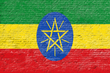 Ethiopia - National flag on Brick wall
