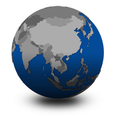 southeast Asia on political globe illustration