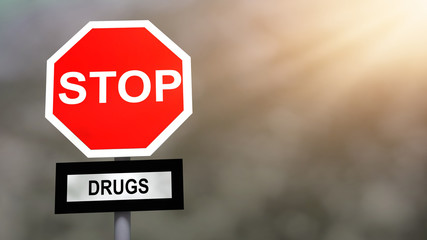 Stop drugs problem sign. Prevention and cure drug addiction problem concept.