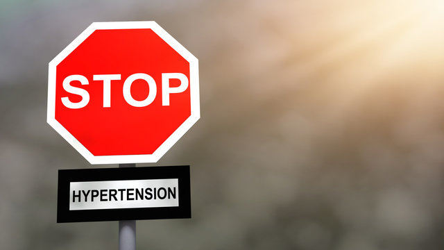 Stop hypertension problem sign. Prevention and cure high blood preasure problem concept.