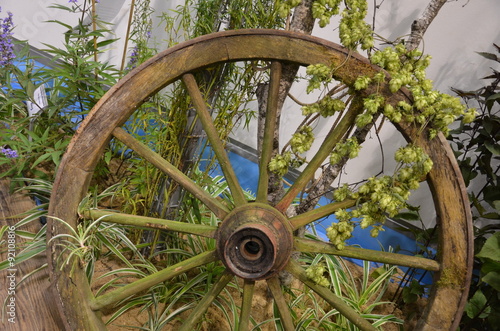 "Altes Wagenrad aus Holz dekorativ" Stockfotos und lizenzfreie Bilder