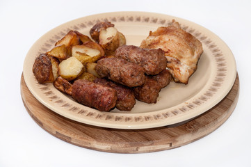 Young potatoes turkish kebabs and fried chicken