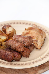 Young potatoes turkish kebabs and fried chicken