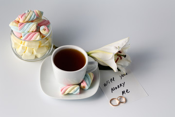 Morning tea cup with colored marshmallow