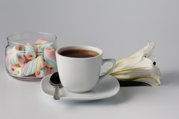 Morning tea cup with colored marshmallow