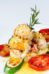 Mixed grill of king prawn and rock lobster