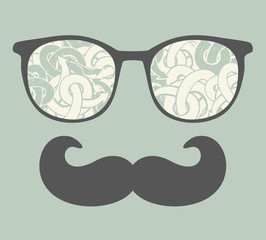 Retro sunglasses with reflection for hipster.