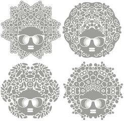 Set of black head women with strange hair.