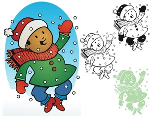 Little boy playing in the snow.