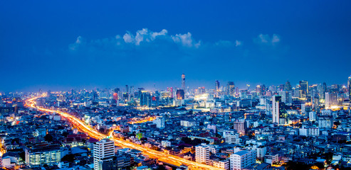 Panorama of Bangkok city downtown at night, Bangkok,Thailand