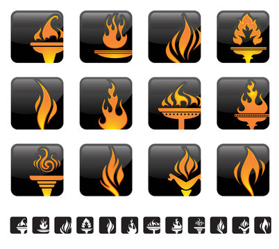 Set of fire symbol icons.