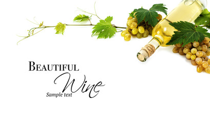 Bottle of white wine and fresh grape