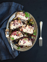 Semifreddo or italian cheese ice-cream dessert with garden