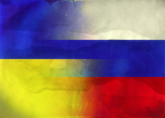 Grunge Illustration, Russian and Ukrainian Flags combained
