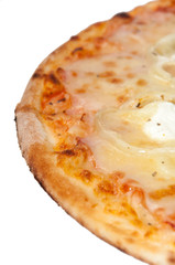 Pizza with onion rings and ham