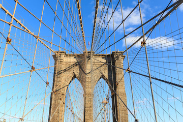 New York City Brooklyn Bridge in Manhattan close up.