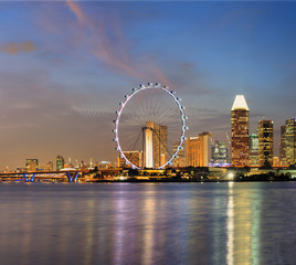 Singapore city skyline at twilight.