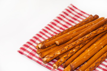Salted sticks on the kitchen tablecloth