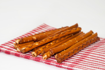 Salted sticks on the kitchen tablecloth