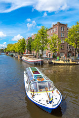 Amsterdam canals and  boats, Holland, Netherlands.