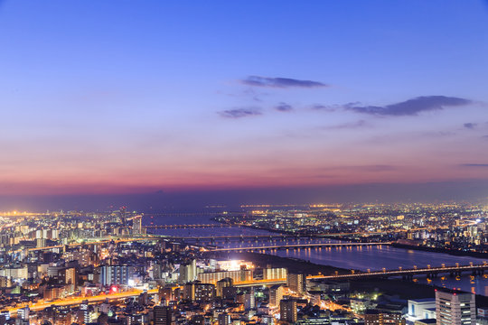 panoramic view of Osaka from the top floor of the highest building © pigprox