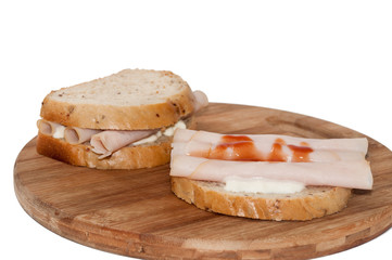 Toast sandwich with turkey breasts and ketchup