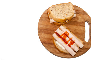 Toast sandwich with turkey breasts and ketchup