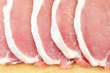 Raw pork meat sliced on steak portion