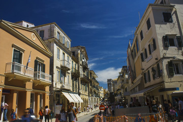 Fototapeta na wymiar Corfu town central busy street