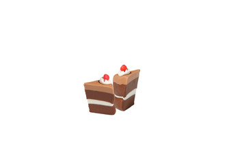 dark chocolate cake model from japanese clay on white background