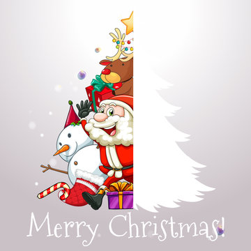 Christmas card with Santa and tree