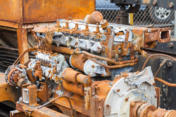 Old rusty 6 cylinder diesel engine