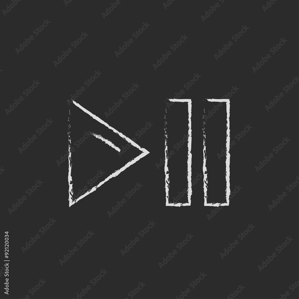 Poster Pause  and next button icon drawn in chalk.