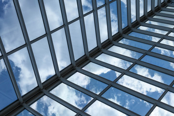 Light clear roof. Modern design office building with glass panel