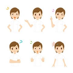 女性　看護師　介護士　表情　ポーズ　セット