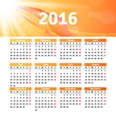 Calendar 2016 template design with header picture starts monday