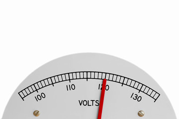 Electric analog voltage meter register indicating 120 alternating current volts