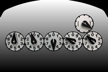 Mechanical dial kilowatt hour electric meter register dials in sharp contrast