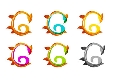 Set of abstract eco plant icons, business logotype nature green